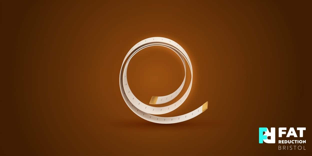 A flat-vector illustration of a single elegant tailor's measuring tape coiled into a soft circle, on a bold deep amber background